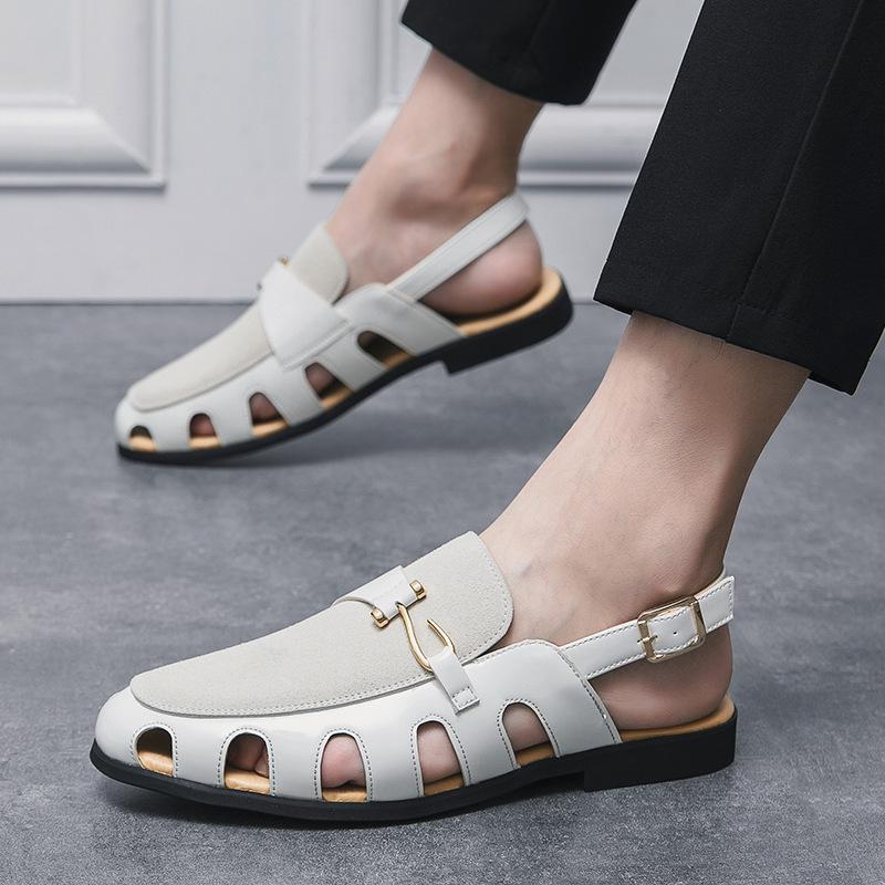 Men's Plus Size Leather Fisherman Sandals - Breathable, Hollow Buckle, Formal British Style for Summer