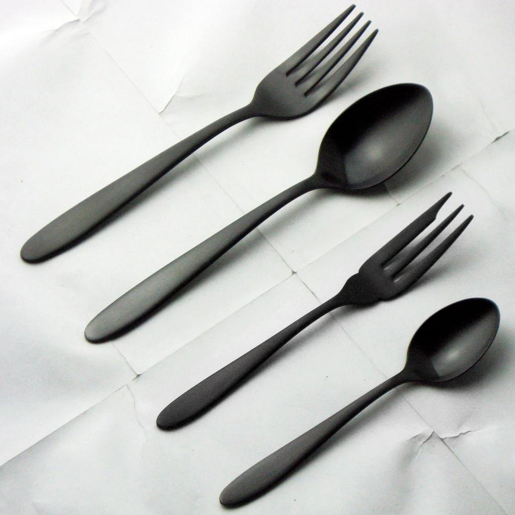 Nagao Dinner Cutlery Set Stainless Black Oxide Made in Japan Tsubame-Sanjo Sumi-Tamari (4 pieces), 18-0 Steel, Color,