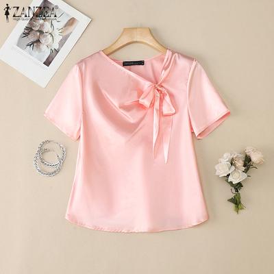 Women Casual Asymmetrical V-Neck Summer Short Sleeve Blouse