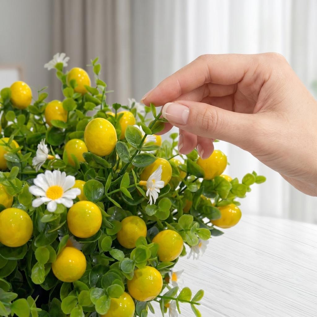 Artificial Lemon Daisy Potted Plant Simulation Plastic Decorative Greenery for Indoor Home Office Tabletop Arrangement Display