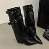 High Boots, Belt Buckle Women's Autumn and Winter Thin Heels, New Western 2025 Versatile Cowboy Boots Fashion Boots Pointed Retro
