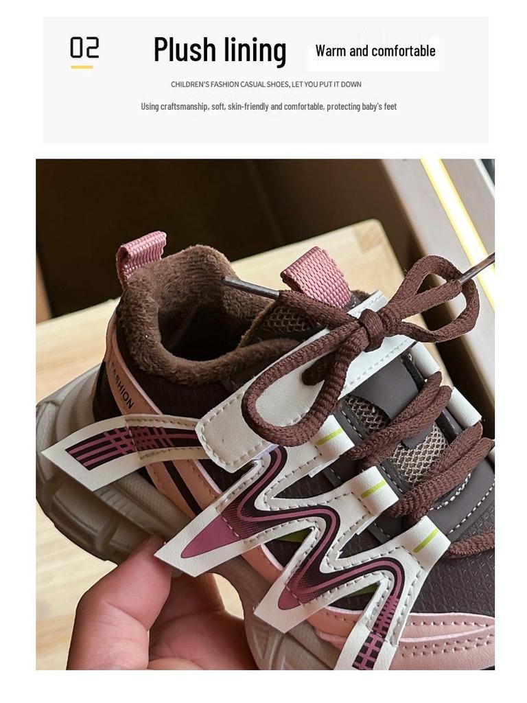 Kids' Fleece-Lined Sports Shoes 2025: New Autumn/Winter Soft-Soled Running Shoes for Boys & Versatile Casual Dad Shoes for Girls