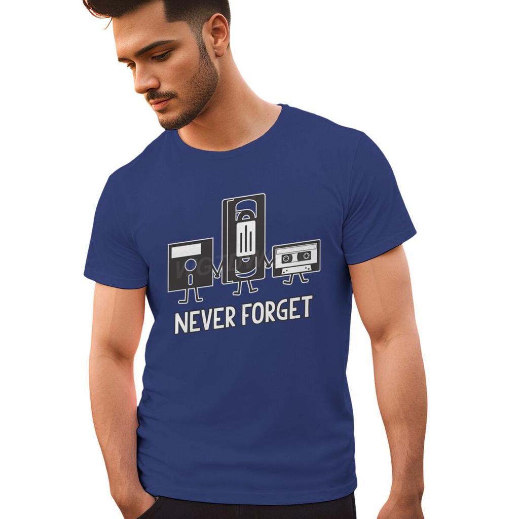 Never Forget Print Floppy Disk Cassette Tape Pattern T Shirts Men Women Vintage Short Sleeve Streetwear Fashion Male Tshirts