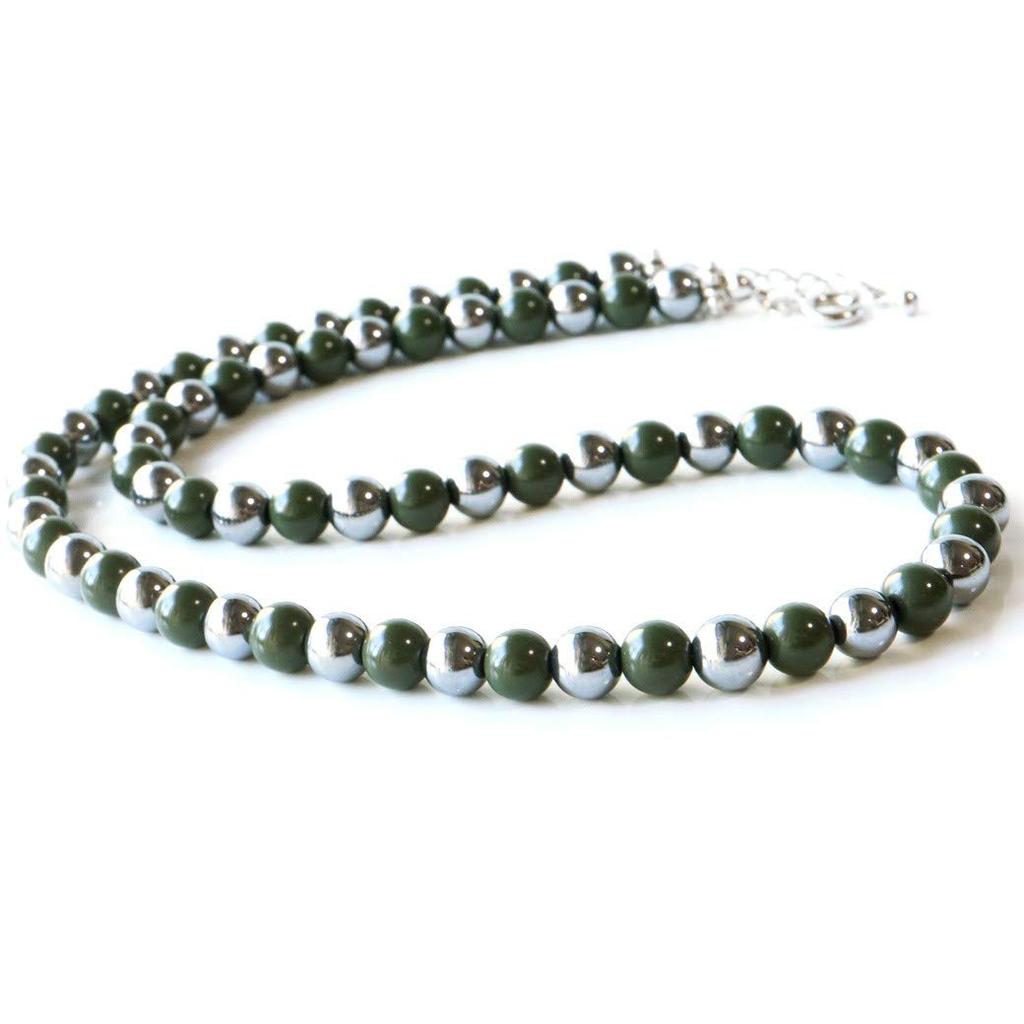 [GOLD STONE] Terahertz Green Beitou Stone Necklace, Genuine 6mm Green Hokutolite, 60cm Long