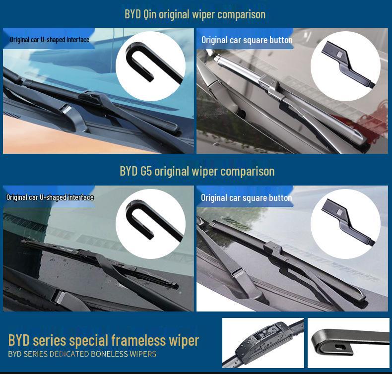 Compatible Wipers for BYD Han, Qin, Song PLUS, Dolphin, Seal, Yuan, Tang, S7, S8, F3, F0 - Boneless Design