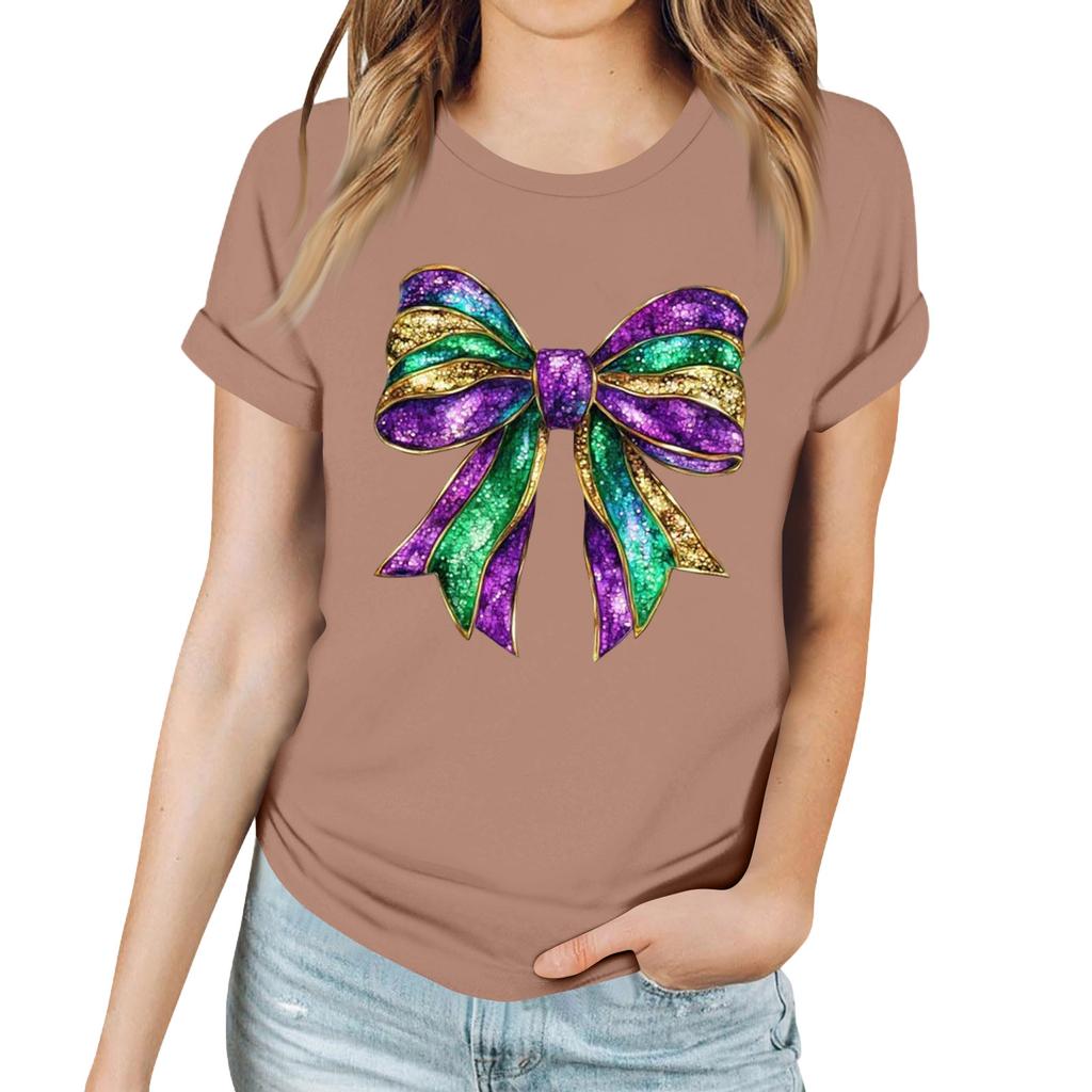 Women's Casual Carnival Print T-Shirt Round Neck Pullover Short Sleeve Top