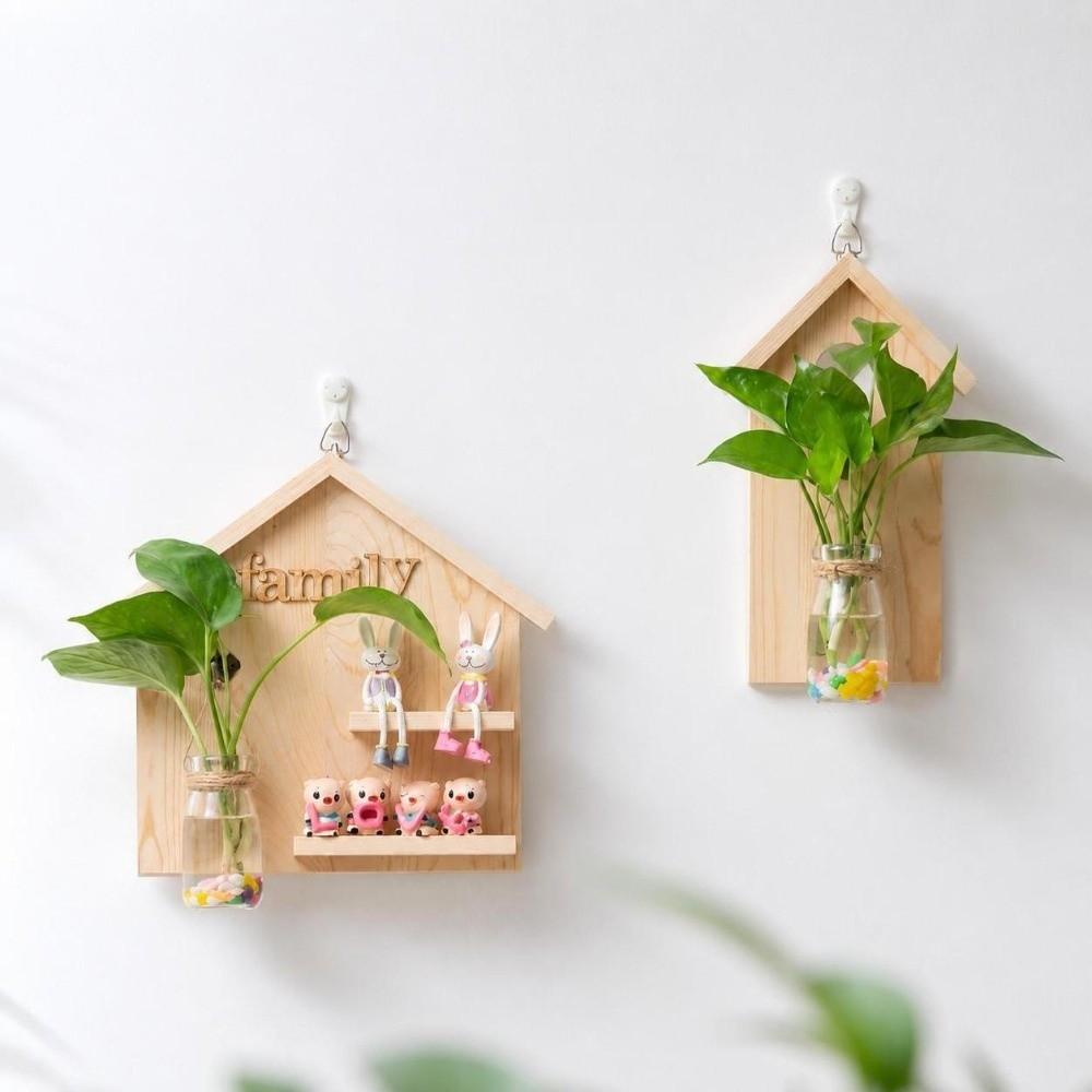 Vase Hydroponic Planter Shelf Wooden Wall Decoration Flower Holder Wall Mounted Planter Home Decor