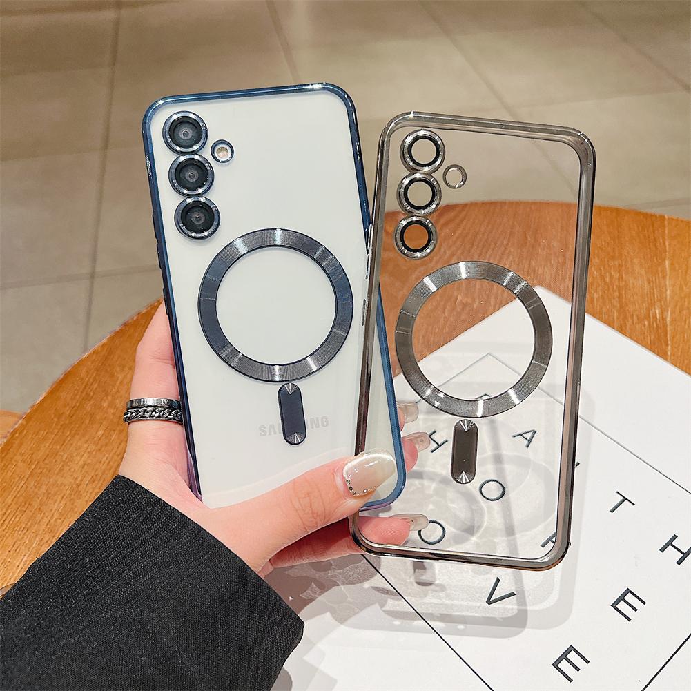 Luxury Plating Clear Silicone Phone Case For Galaxy A56 A55 A14 A24 A34 A35 Magnetic Lens Protection Case Back Cover A54 Cases