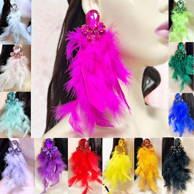 Super Fairy Long Feather Earrings Temperament Personalized Earrings Alloy Diamond-set Artistic Tassel