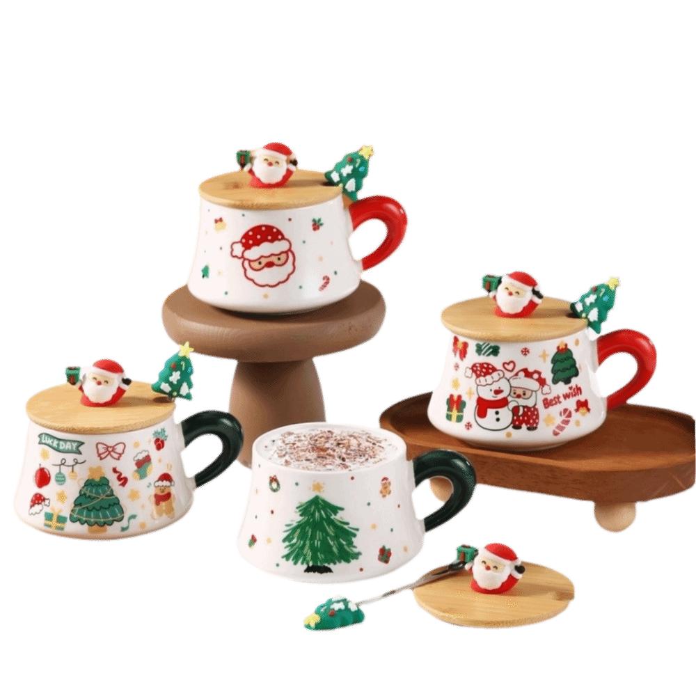 Snowman Ceramic Mugs Xmas Tree Spattered Coffee Cups New Cup Spoon Kit Holiday Season