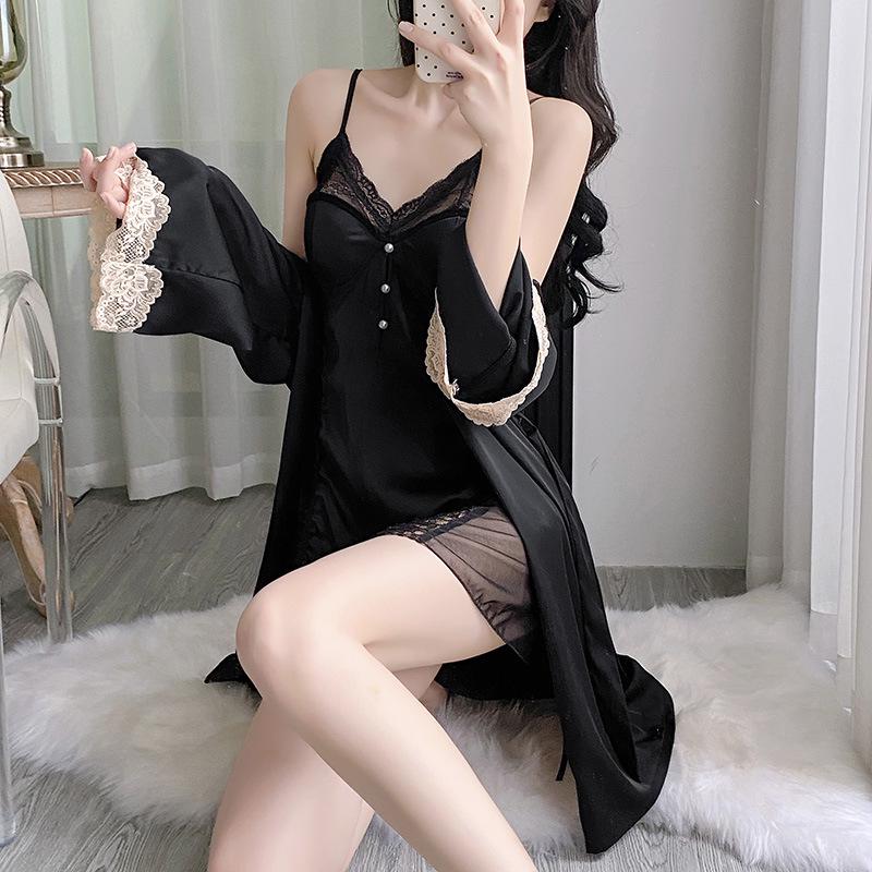 2025 Women's Summer Ice Silk Lace Camisole Pajamas - Breathable, Sexy, French-Style Nightdress for Home