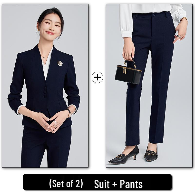 Women's Collarless Suit Jacket - 2024 Spring/Autumn High-End Salon and Hotel Reception Professional Workwear Set