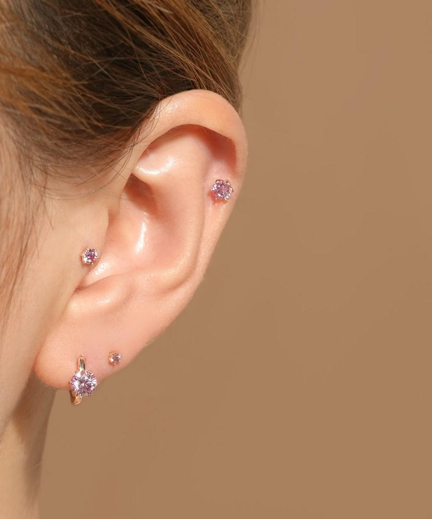 Minimalpiercing 14K Moissanite Diamond Pink Noble Piercing Earrings