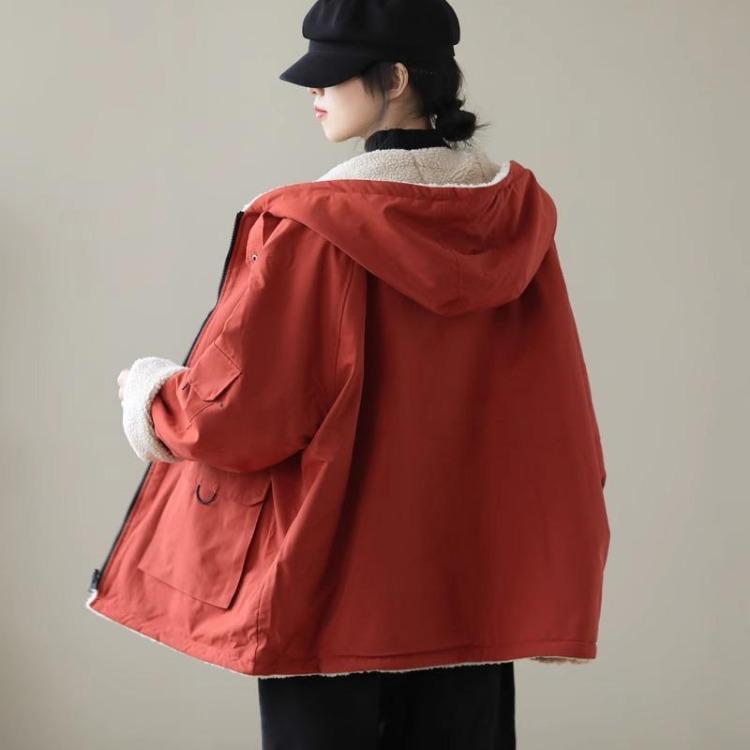 Retro Warm Thickened Fall Winter Cotton Jacket Women Hooded Coat Big Size Leisure