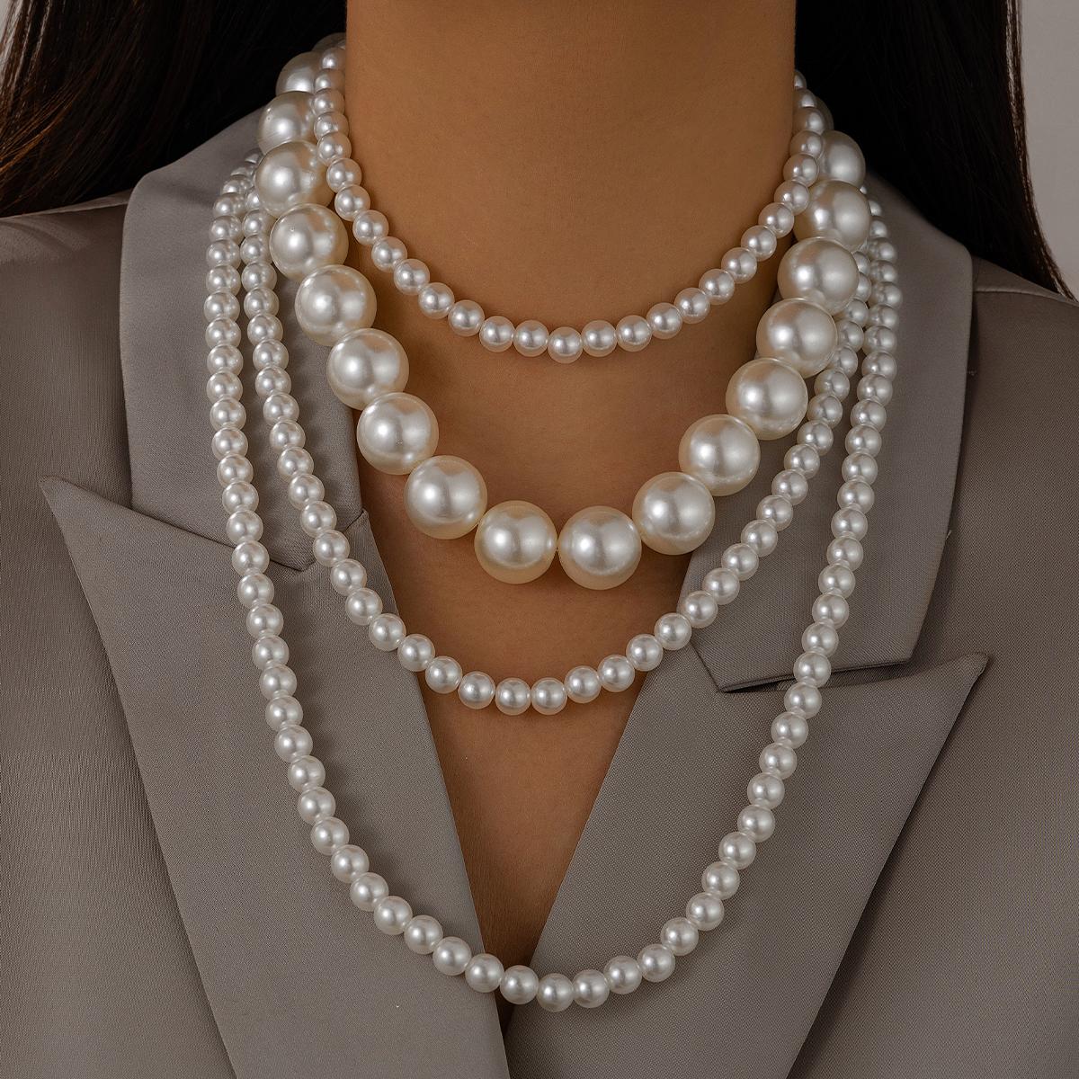 

Ingemark 2Pcs/Set Multilayer Imitation Pearl Chain Necklace for Women Wed Bridal Vintage Adjustable Long Link Party Jewelry Gift