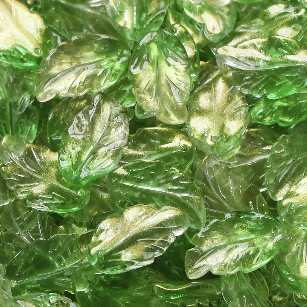 30pcs Green Glass Leaves Pendants Leaf Shaped Beads Loose Spacer Beads for Necklace Charms Bracelet Jewelry Making Accessories