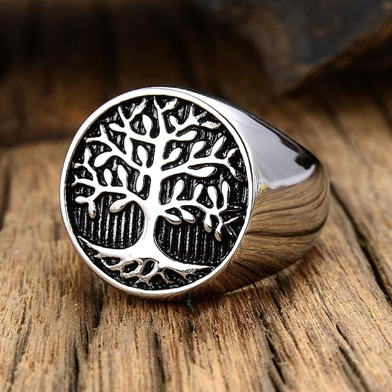 Classic Tree of Lift Signet Ring Gold/Silver Color Stainless Steel Biker Rings Men Viking Amulet Rings Nordic Jewelry Size 7-15