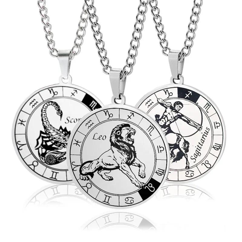 12 Zodiac Sign Necklace for Women Men Stainless Steel Constellation Pendant Chain Choker Lovers Birthday Jewelry Gift