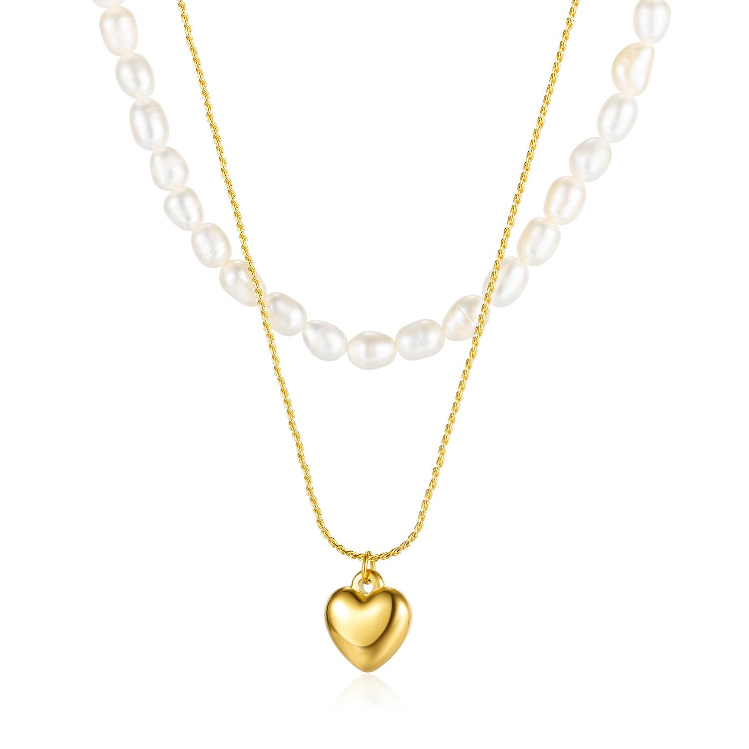 

Light Luxury Natural Freshwater Pearl Necklace Versatile Premium Rice Pearl Love Pendant Sweater Chain