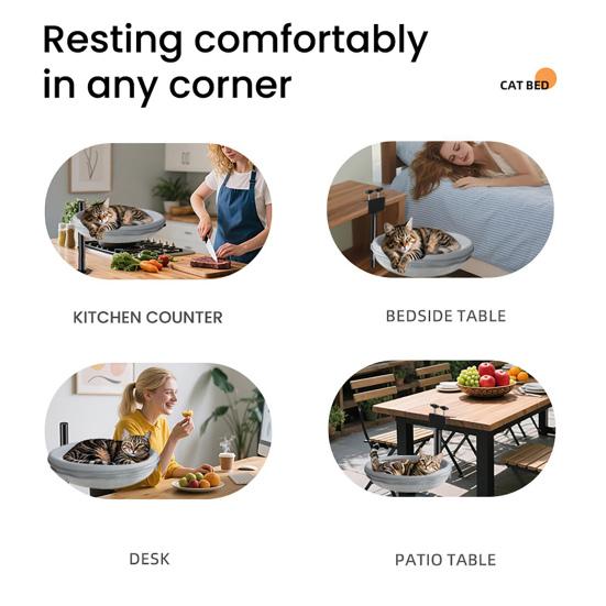 Cat Bed & Perch for Desk 360 Degrees Adjustable Mesh Hammock with Metal Frame Breathable Soft Mesh Cat Nest for Home Office Desk