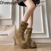 Vintage Platform Thick Bottom Women Western Ankle Boots Fashion Tassel  Slip On Shoes Autumn Winter Female Chunky Short Booties