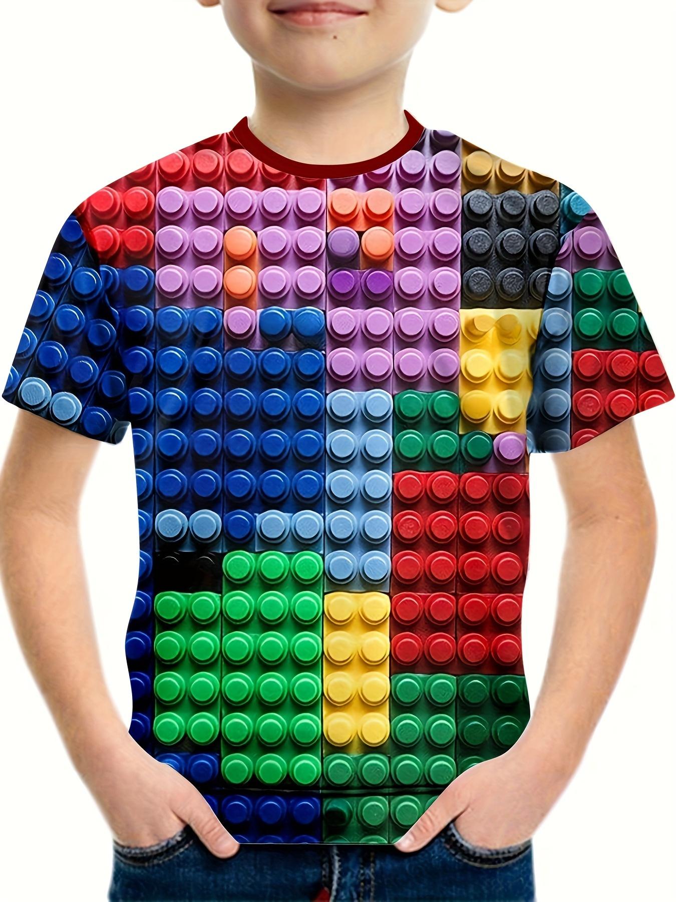 

Дитячий одяг Футболки для хлопчиків Футболки з короткими рукавами Дитячі футболки 3D-принт із будівельних блоків Смішний дитячий літній одяг Одяг для дівчаток 120