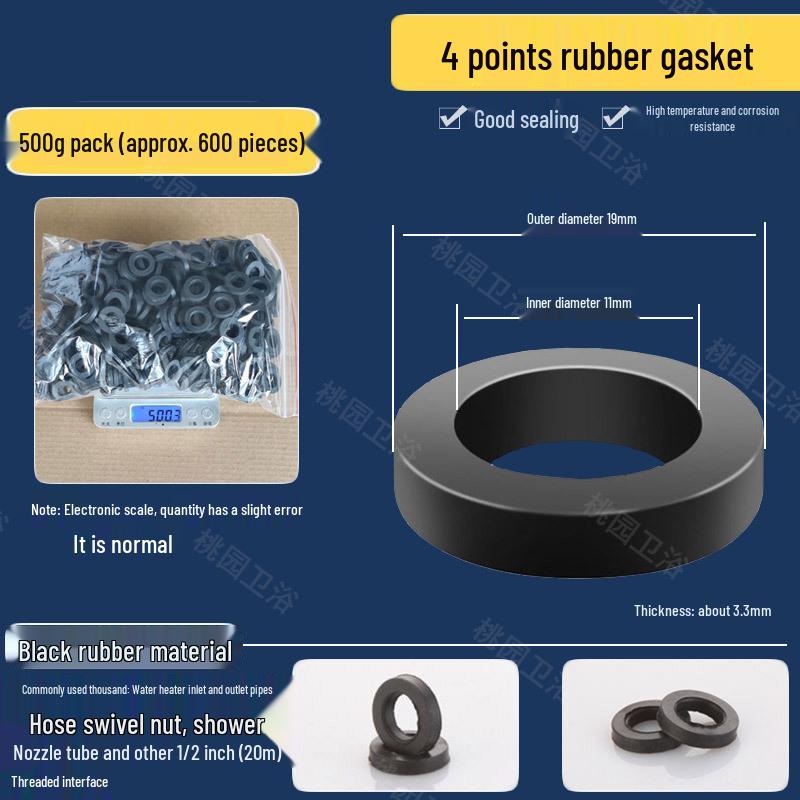 Rubber Flat Washer Set: Waterproof Pads for Shower Hoses and Faucets - Sizes 3/8", 1/2", 3/4", 1