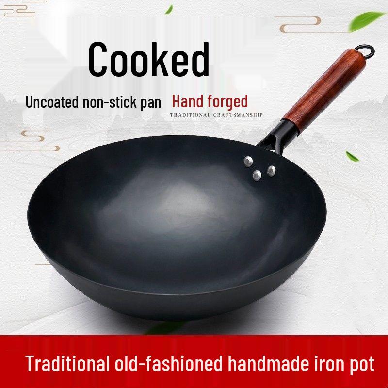 Zhangqiu Traditioneller Eisen Wok ohne Beschichtung, Antihaft, Rundboden, für Gasherd