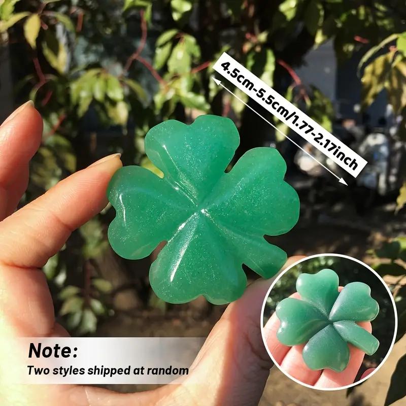 

Natural Crystal Green Aventurine 1pc Four Leaf Clover Carving Polished Raw Stone Lucky Clover Leaves Home Decoration