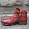 Women's round head artificial mouth women's leather boots side zipper Martin boots warm women's shoes
