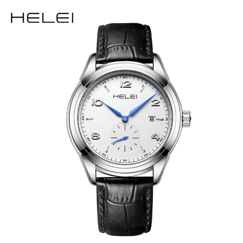 HELEI Men's Quartz Leather Watch - Waterproof, Three-Hand, Single Calendar