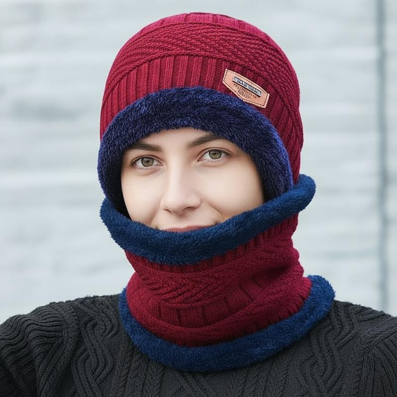 Winter Warm Knitted Hats Scarf Set Warm Beanies Wool Knit Caps Men Women Outdoor Cycling Ski Cold Protection Neck Mask Hat