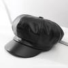 Solid Color Pu Leather Octagonal Beret Outdoor Breathable Hat Protection Sun