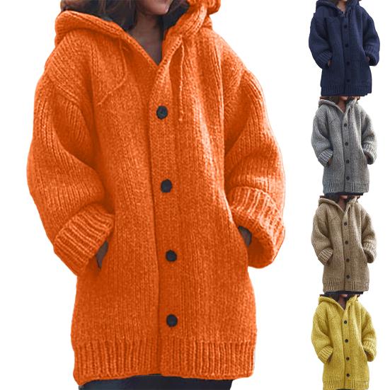 Kapuzenpullover, einfarbig, Taschen, warm, einreihig, mittellang, Strickjacke, Streetwear