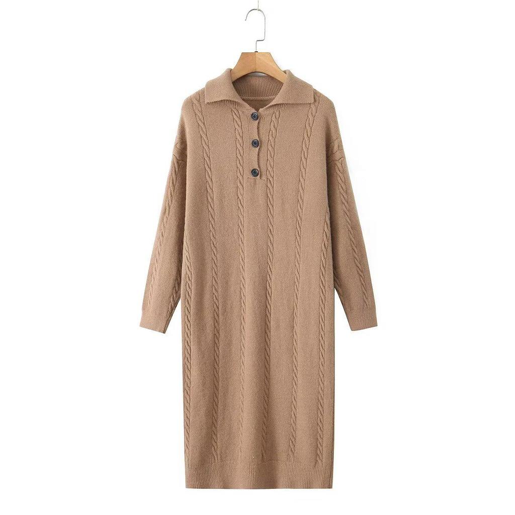 2024 Autumn Women's European & American Casual Button-Detail Sweater Dress