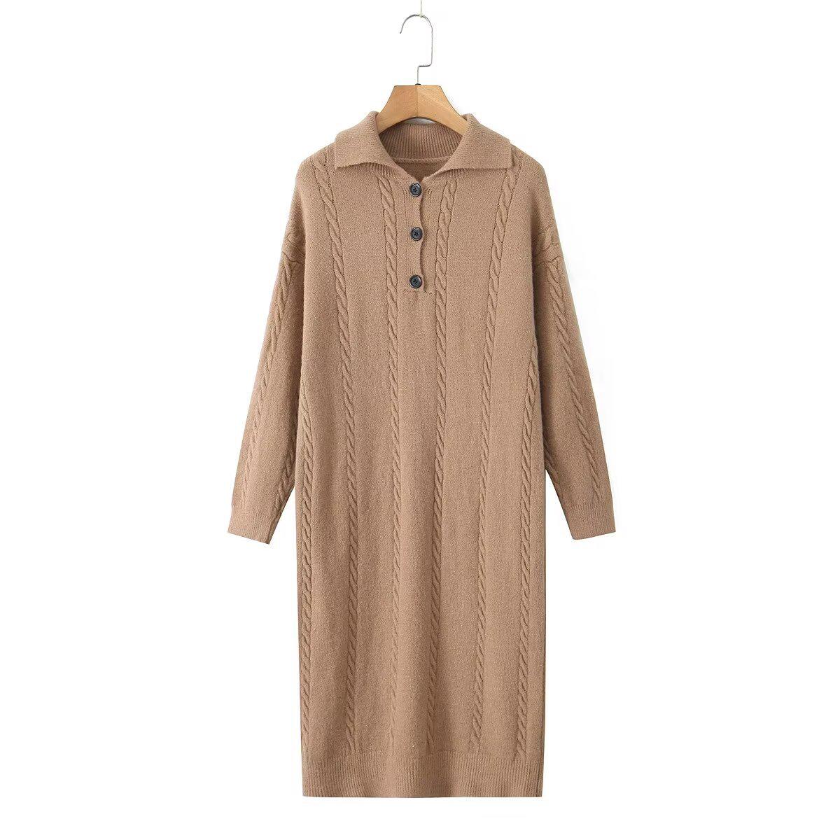 

2024 Autumn Women s European & American Casual Button-Detail Sweater Dress Small верблюд