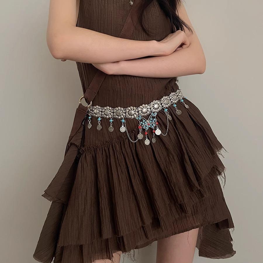 Metal Star Butterfly Waist Chain Women'S Dress Premium Bohemian Belt Silver