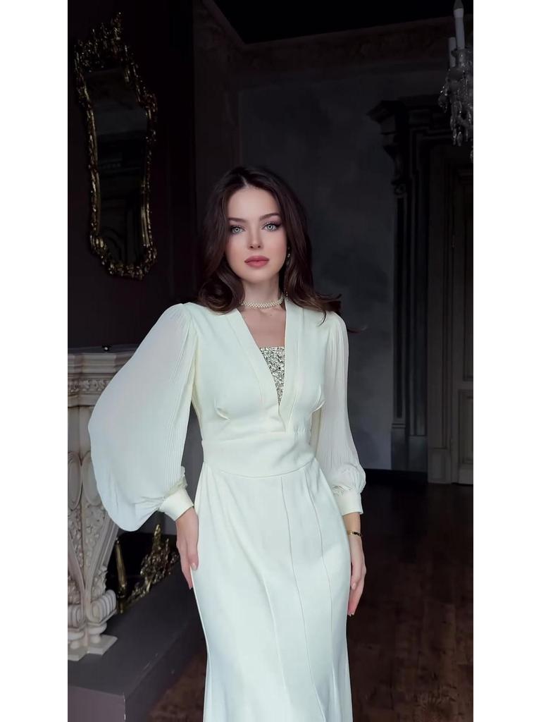 Retro-Langarmkleid Frühjahr 2025 - Damen Elegantes Europäisches und Amerikanisches Styling