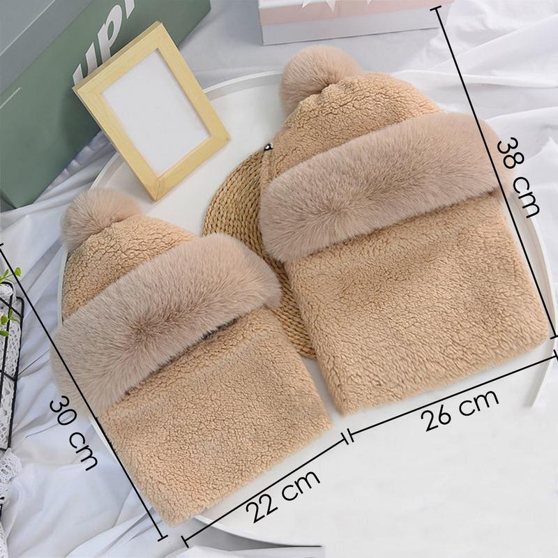 Hat Soft Winter Outdoor Knit Hat Women Wool Knitted Hat Ski Hat Sets Plush Fleece Windproof Thick Scarf Collar Warm Pullovers Masked Hats