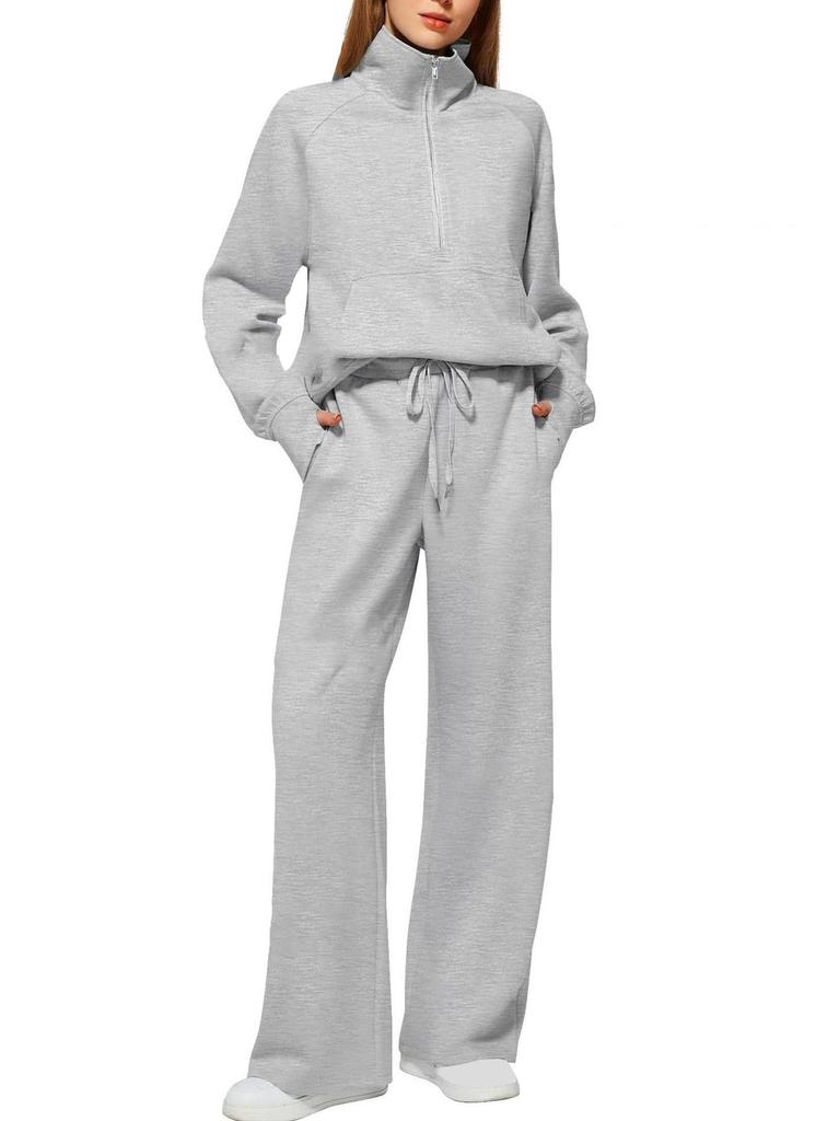 Women's 2 Piece Outfits Half Zip Sweatshirt Wide Leg Sweatpants Casual Lounge Set