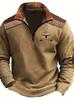 Ethnic Geometric Print Long Sleeve Zip Polo Shirt, Trendy Casual Top