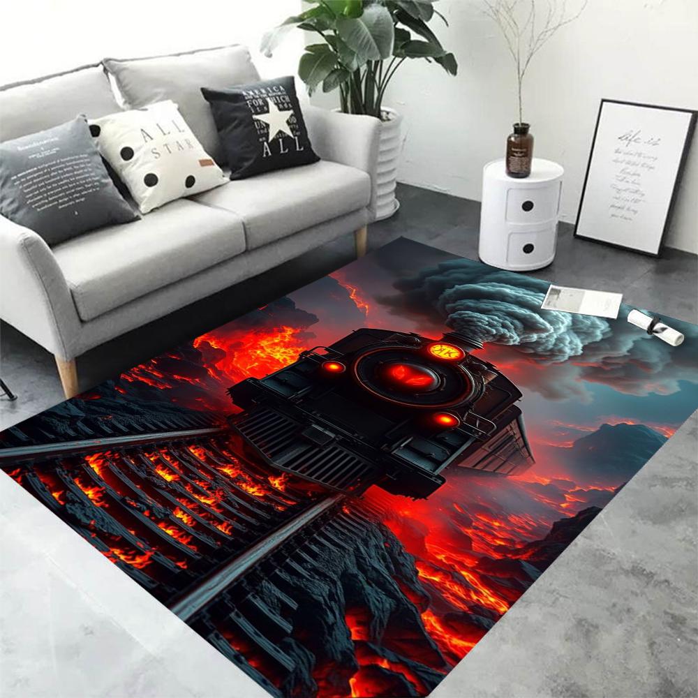

3D Retro Railway Track Train Carpet Rug for Home Living Room Bedroom Playroom Sofa Doormat Decor,Kid Area Rug Non-slip Floor Mat 50X80CM