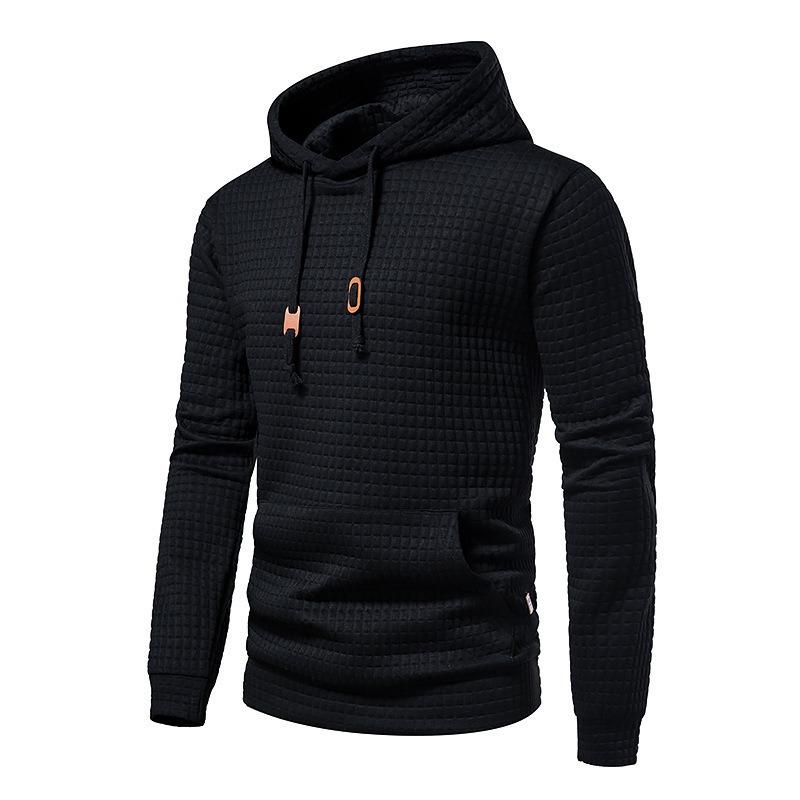 Men s Geometric Check Hooded Sweatshirt Brown Accent Drawstring Casual Top S чёрный