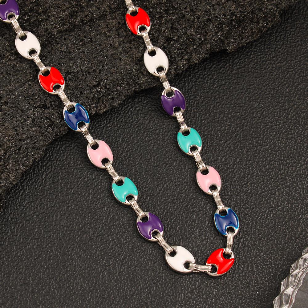 Creative Bohemian Titanium Steel Enamel Bracelet Necklace - Unisex Handmade Thick Square Link Chain