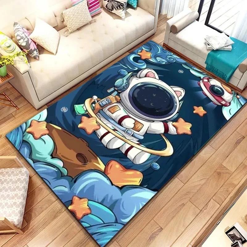 Kreskówkowy Astronaut Kosmiczny Dywan Planeta Kosmonauta Podróż w Kosmosie Nadruk Dywanik dla Chłopca Dziewczynki Sypialnia Salon Wewnątrz Mała Mata Podłogowa