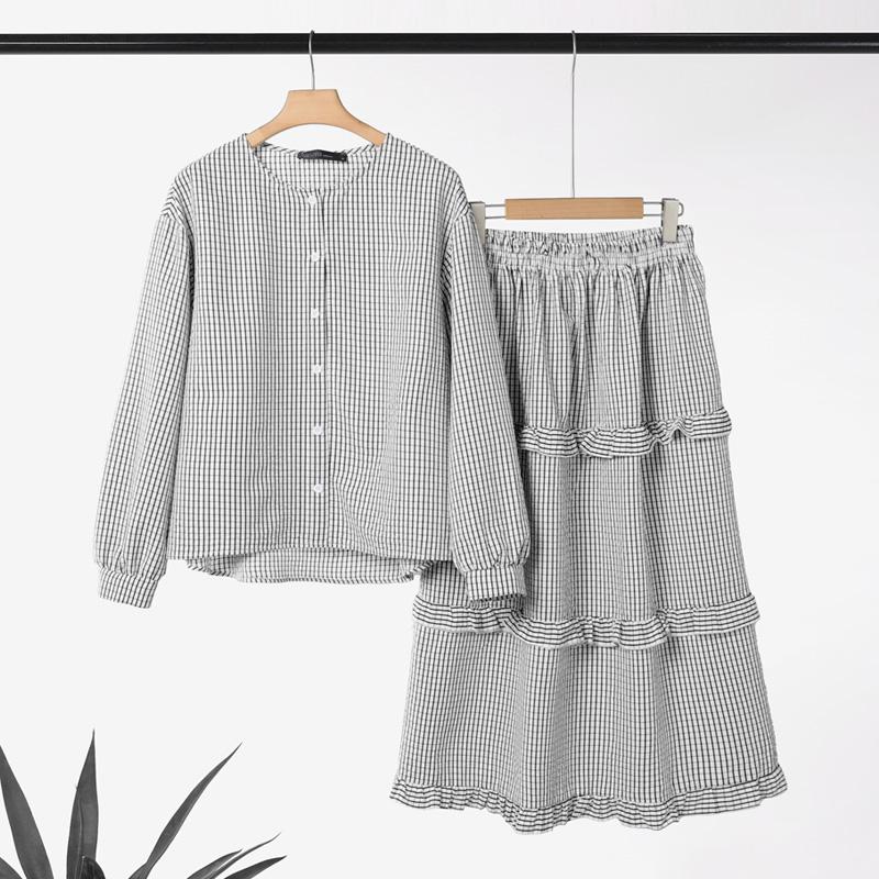 

ZANZEA Женская блузка с длинным рукавом и юбки Повседневный комплект из двух частей S чёрный