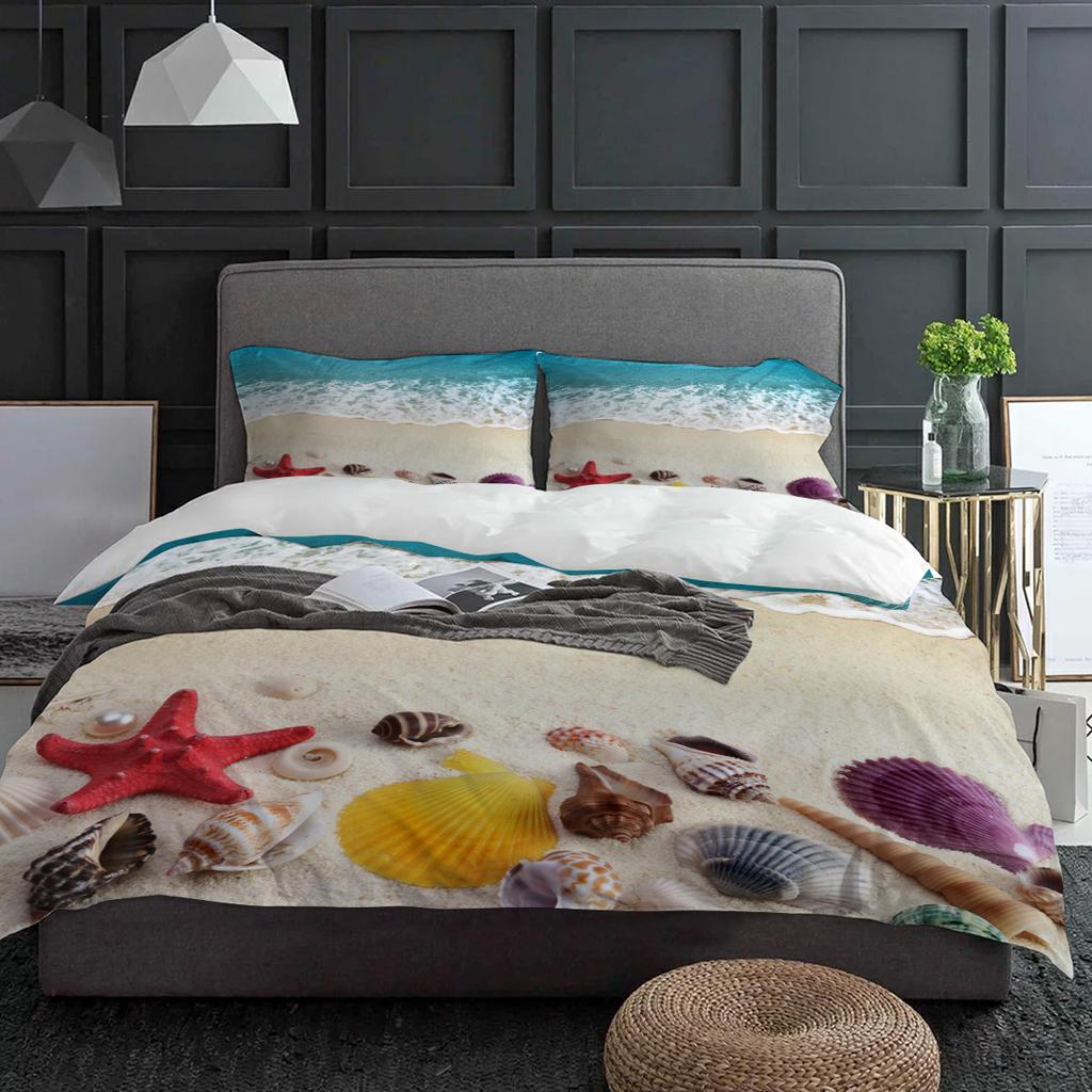 Beach Waves Shells Conch Pearls Bedding Set 3pcs Duvet Cover Pillowcase Kids Adult Quilt Cover Double Bed Set Home Textile