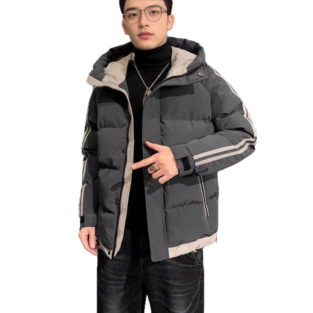 Men's Hooded Thickened Solid Color Cotton Jacket for Autumn/Winter - Warm, Loose-Fit Outerwear