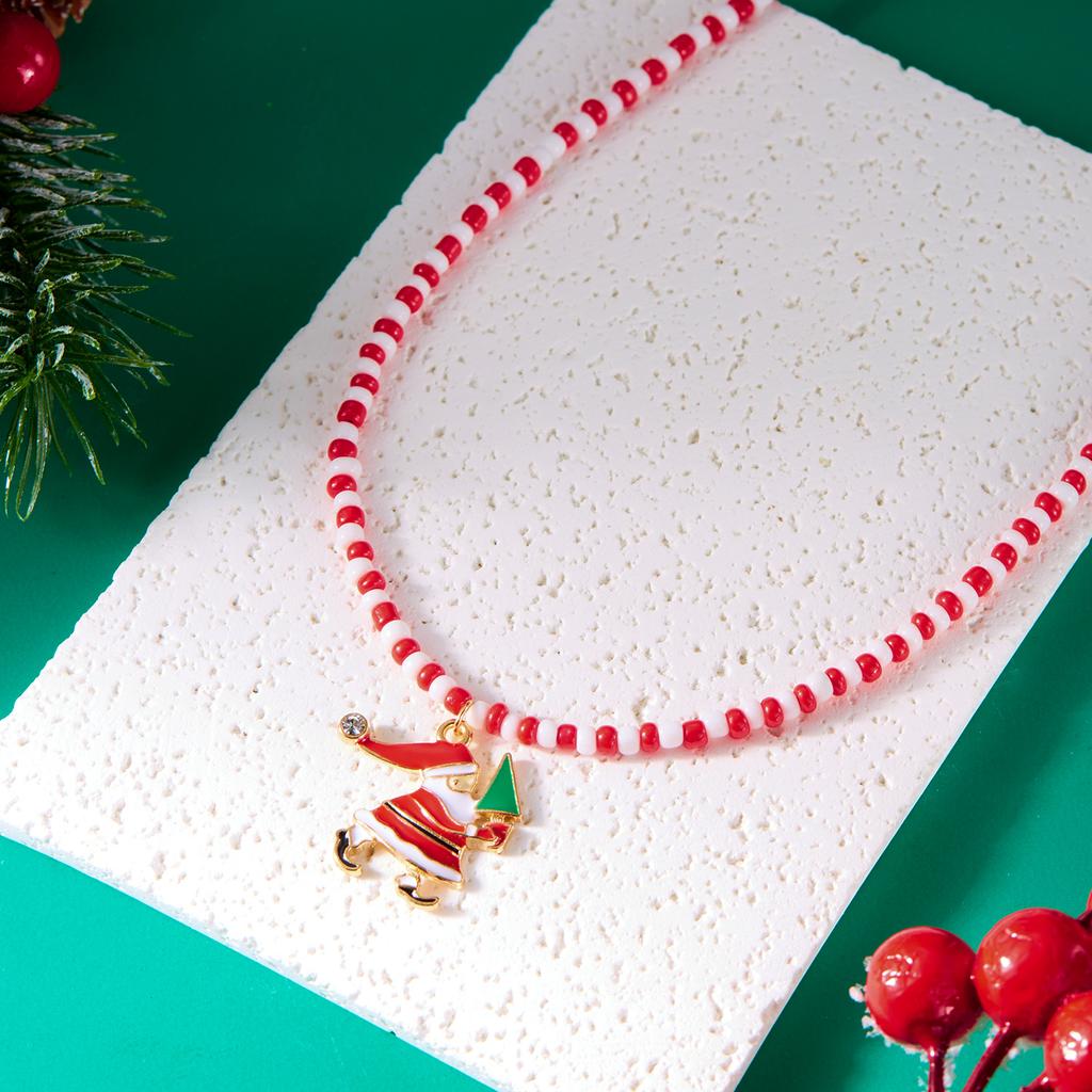 Merry Christmas Rice Beads Necklace For Women Girls Christmas Tree Snowman Santa Claus Crutch Clavicle Choker Xmas Jewelry Gifts