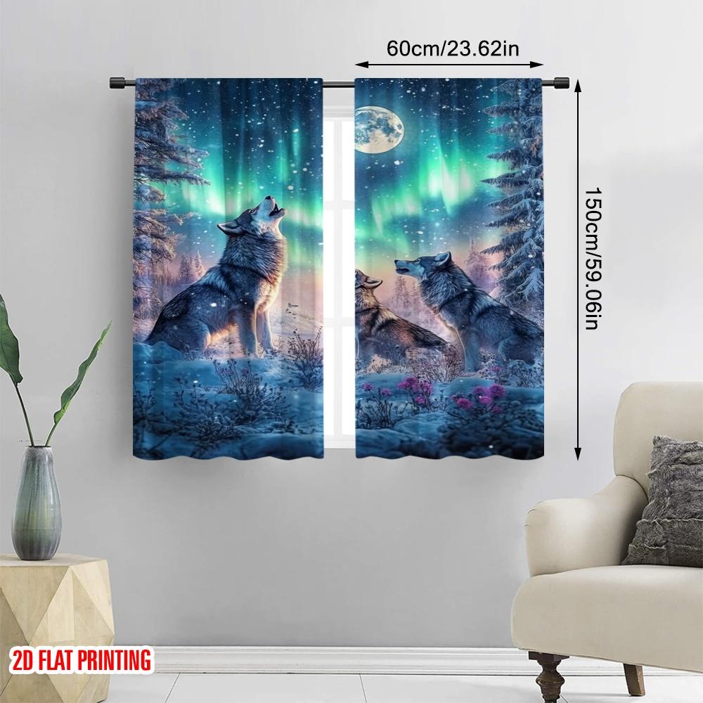 2 Stück, 2D-Flachdruck Minimalistische Vorhänge Heulende Wölfe Vielseitig 100% Polyester (ohne Stange) Festliche Verwendung im Wohnzimmer